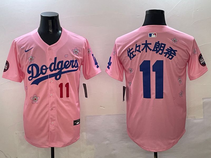Men Los Angeles Dodgers #11 R.Sasaki Pink Sakura Edition 2025 Nike MLB Jersey style 3
